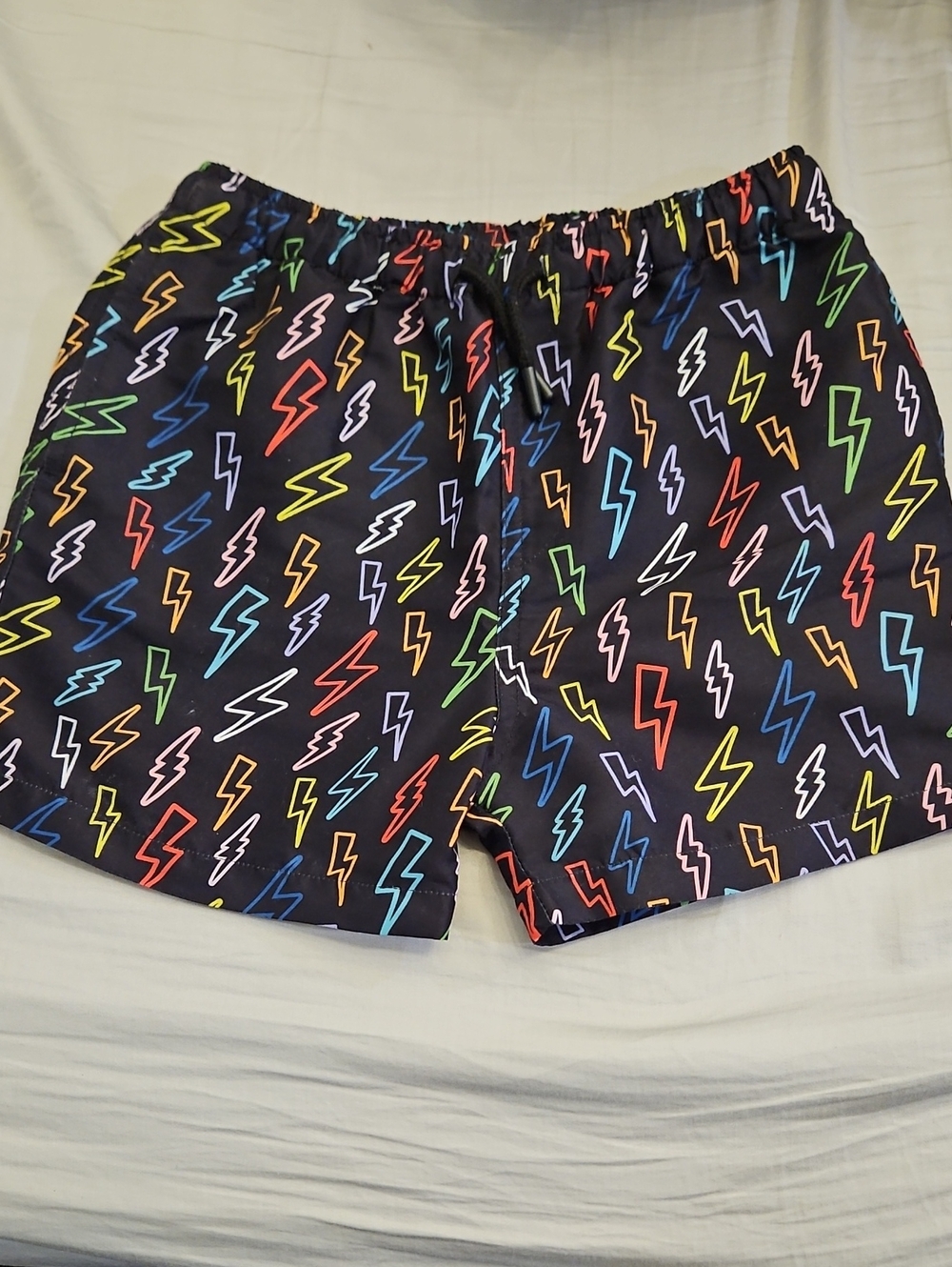 Boy's Posh Peanut Black Lightning Bolt Print Swim Shorts
